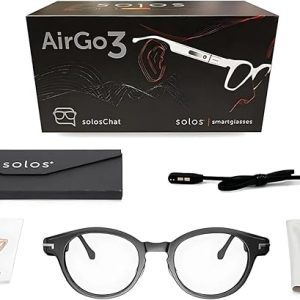 SOLOS Smart Glasses AirGo™ 3 Argon 8 | Shiny Black | Powered by ChatGPT | Stereo Speakers | Blue Light Blocking | Bluetooth | USB C Charging | Compatible with iOS and Android