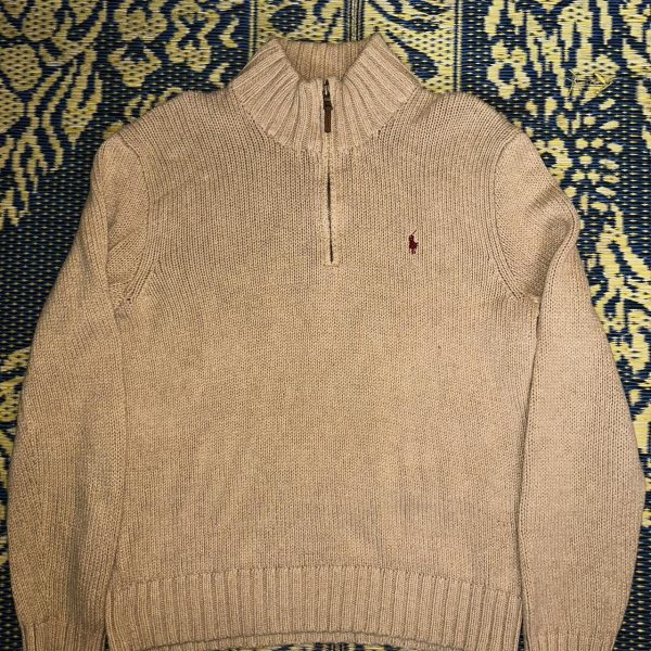 Ralph Lauren Men's Tan and Cream Jumper