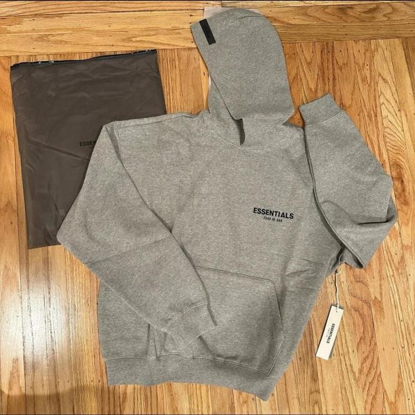 Essentials Men's Grey and Brown Hoodie