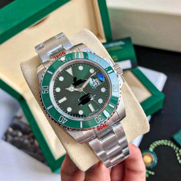 Men's Silver and Green Watch