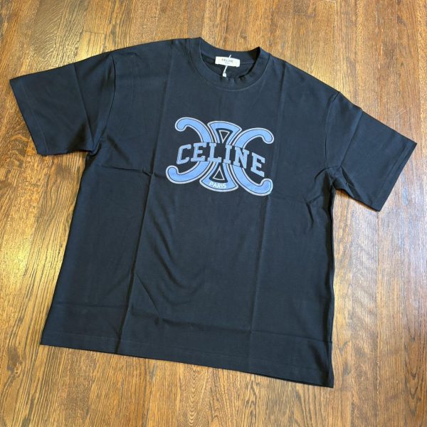 CELINE Men's Black and Navy T-shirt