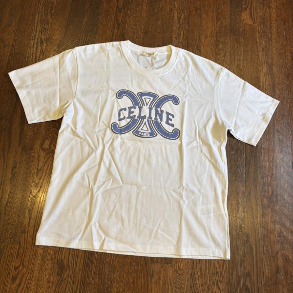 CELINE Men's White and Cream T-shirt
