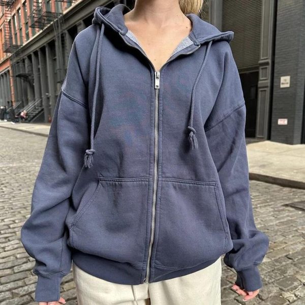 Brandy Melville Women's Navy and Blue Hoodie